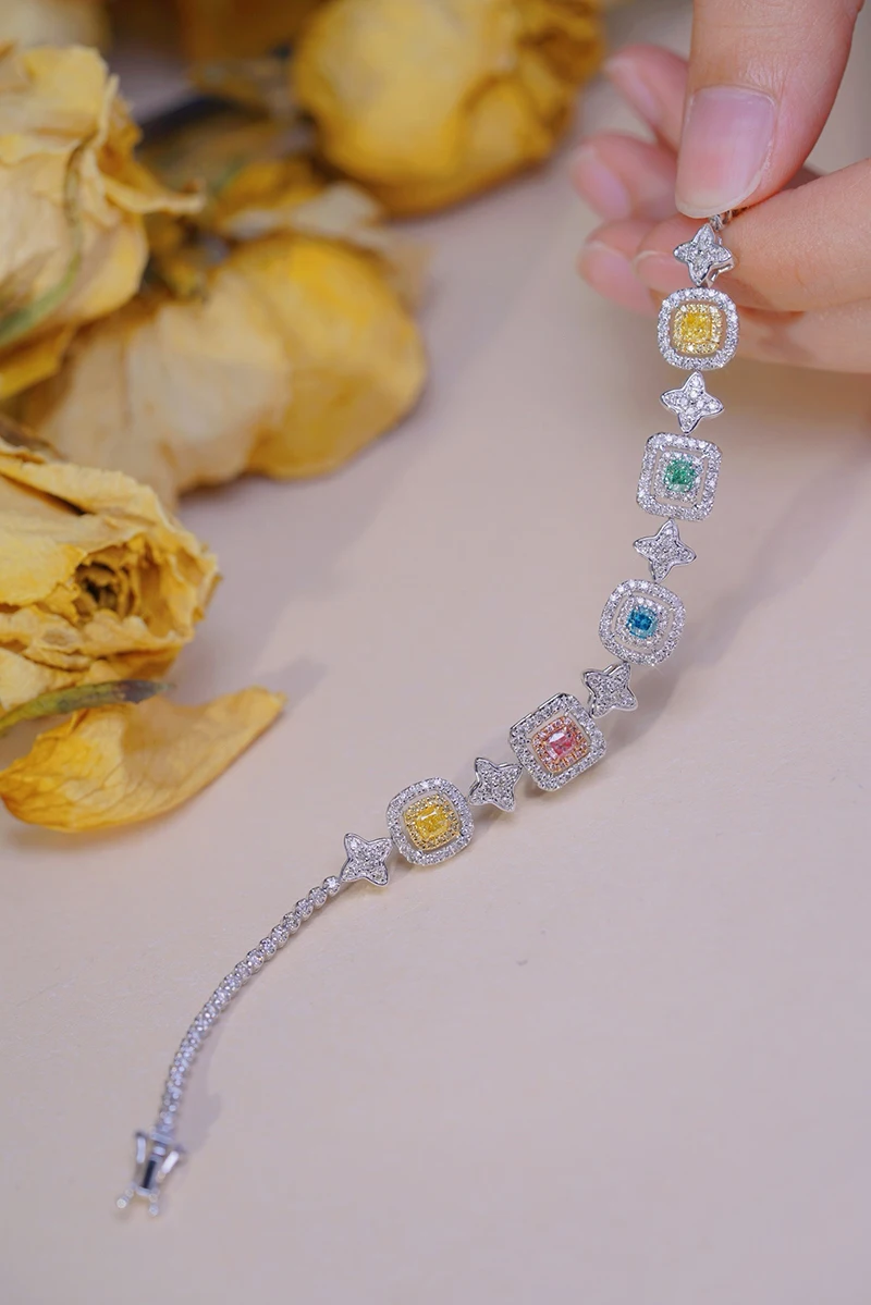 KUGG 100% 18K White Gold Bracelet Luxury Elegant Design Real Natural Color Diamond Bracelet for Women High Party Jewelry