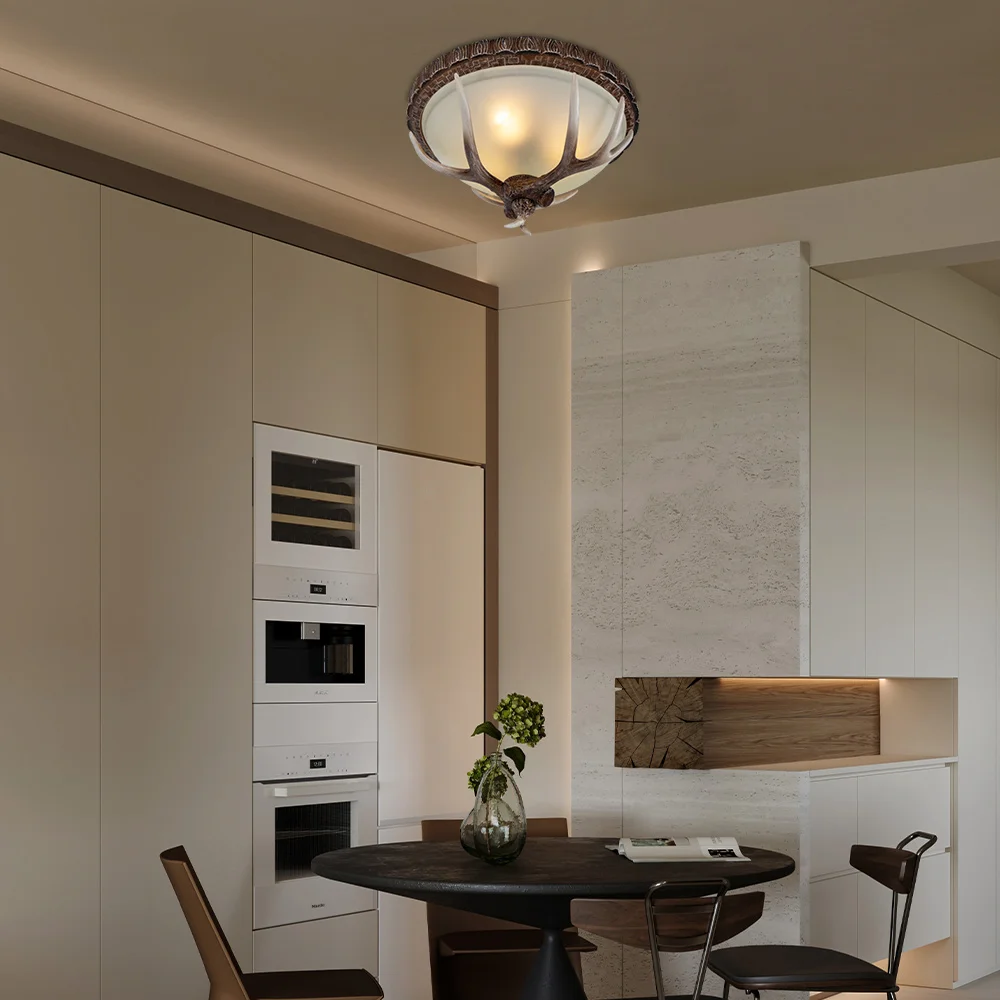 

42*26cm E26 Deer Horn Rustic Chandelier Circular Lodge Retro Resin Antler Pendant Lamp Ceiling Light