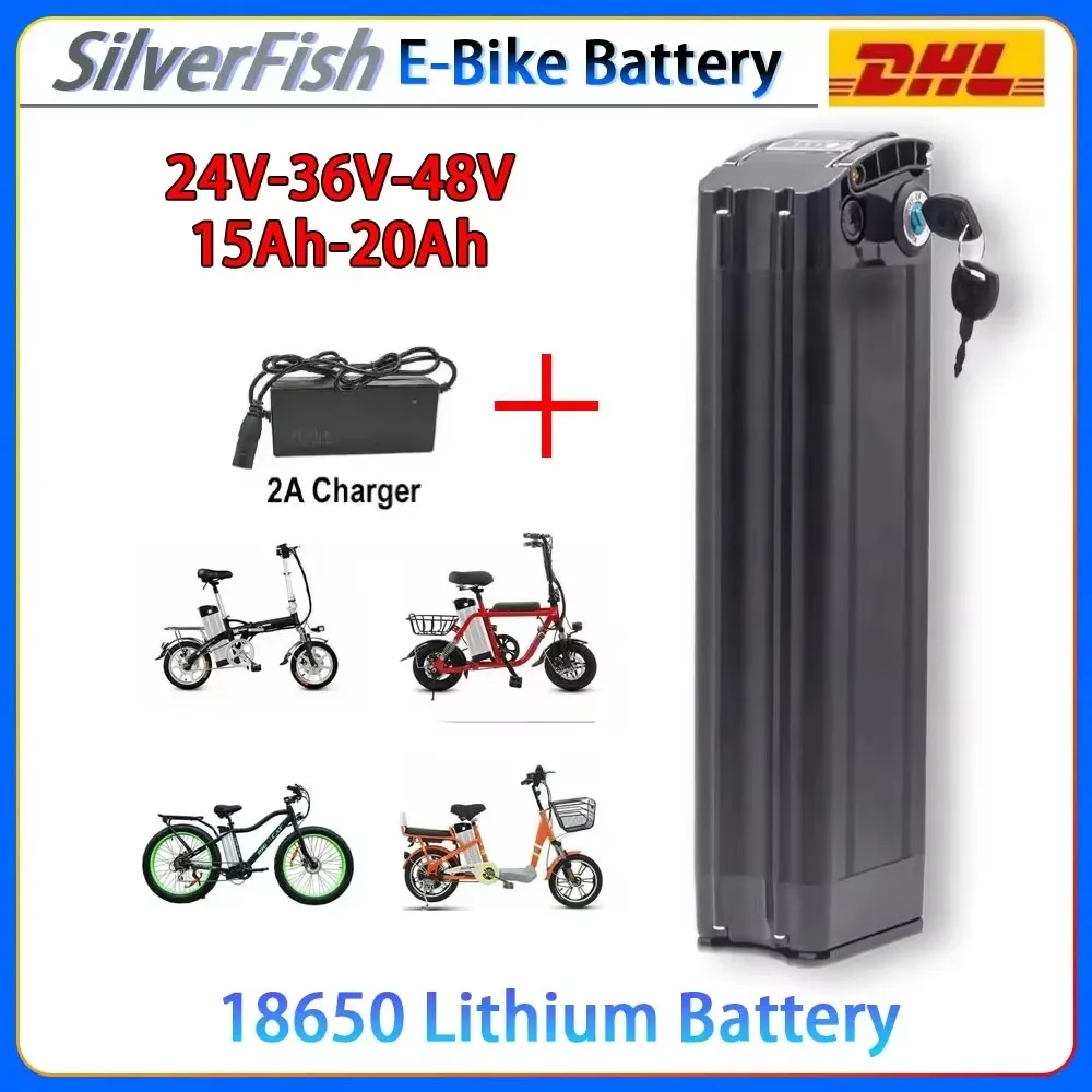 

48V 20AH Lithium Silver Fish Ebike Batterie Akku 13S 500W 1000W 48 V 20000MAH Electric Bike Bicycle Li-ion 18650 Battery Pack