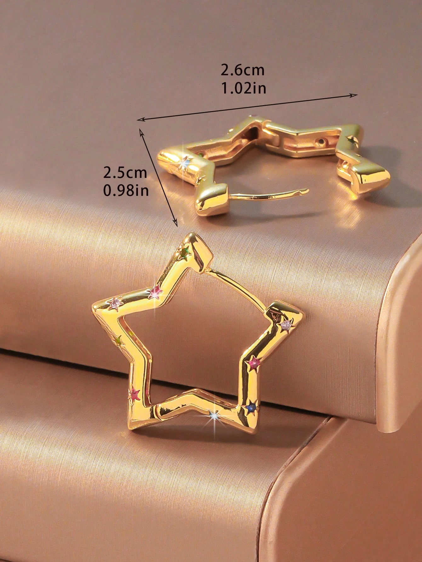 2pcs Bright Color Cubic Zirconia Embedded Smooth Pentagram Cubic Zirconia Hoop Earrings For Women, Unique Creative Stars Earring