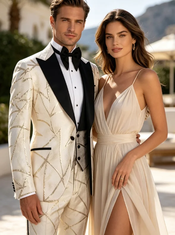 Customized Patterned Slim Men Suits Custom Groom Wedding Tuxedos 3 Pieces Sets Peak Lapel Male Prom Blazers Fashion ropa hombre