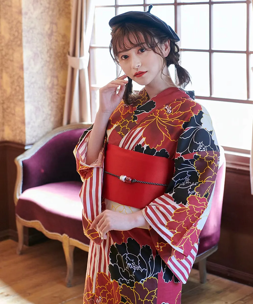 Japanese kimono yukata women's formal clothing pure cotton traditional style photo retro clothing