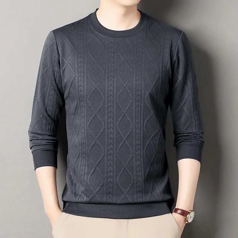 Felpa jacquard girocollo nuova autunno da uomo T-shirt a maniche lunghe strato interno lavorato a maglia