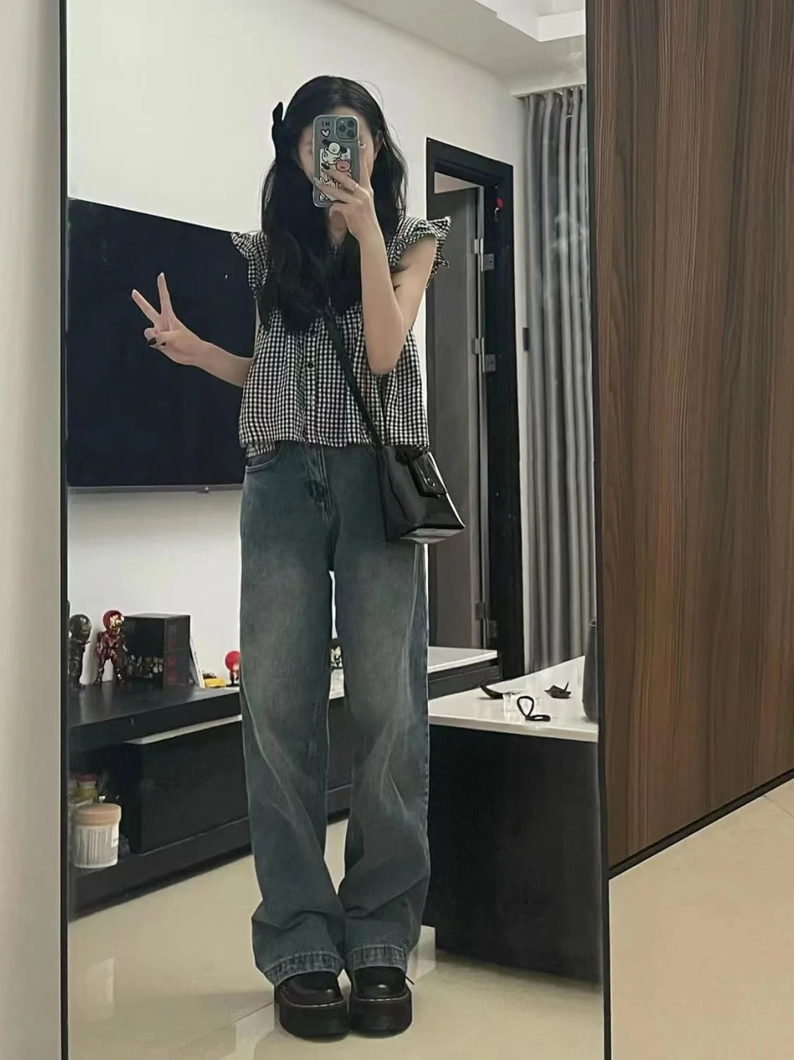 

Мешковатые джинсы женские Kawaii милые японские Harajuku корейские эстетические пастельные цвета розовые весенние светлые мягкие белые синие