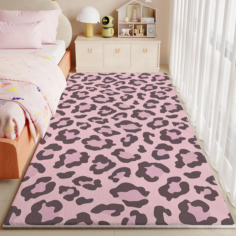 Leopard Print Rugs for Bedroom Foldable Machine Washable Carpet Bedside Floor Mat Fashion Light Luxury Living Room Area Rug 바닥매트