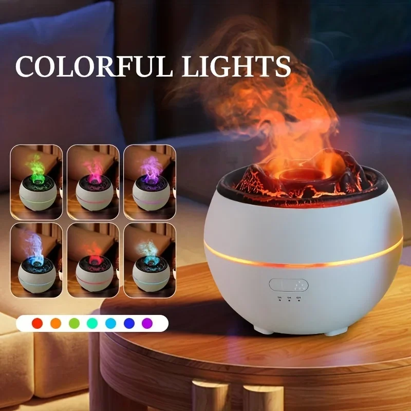 360ml Volcano Flame Humidifier 7 Colors LED Cool Mist USB Aroma Essential Oil Diffuser