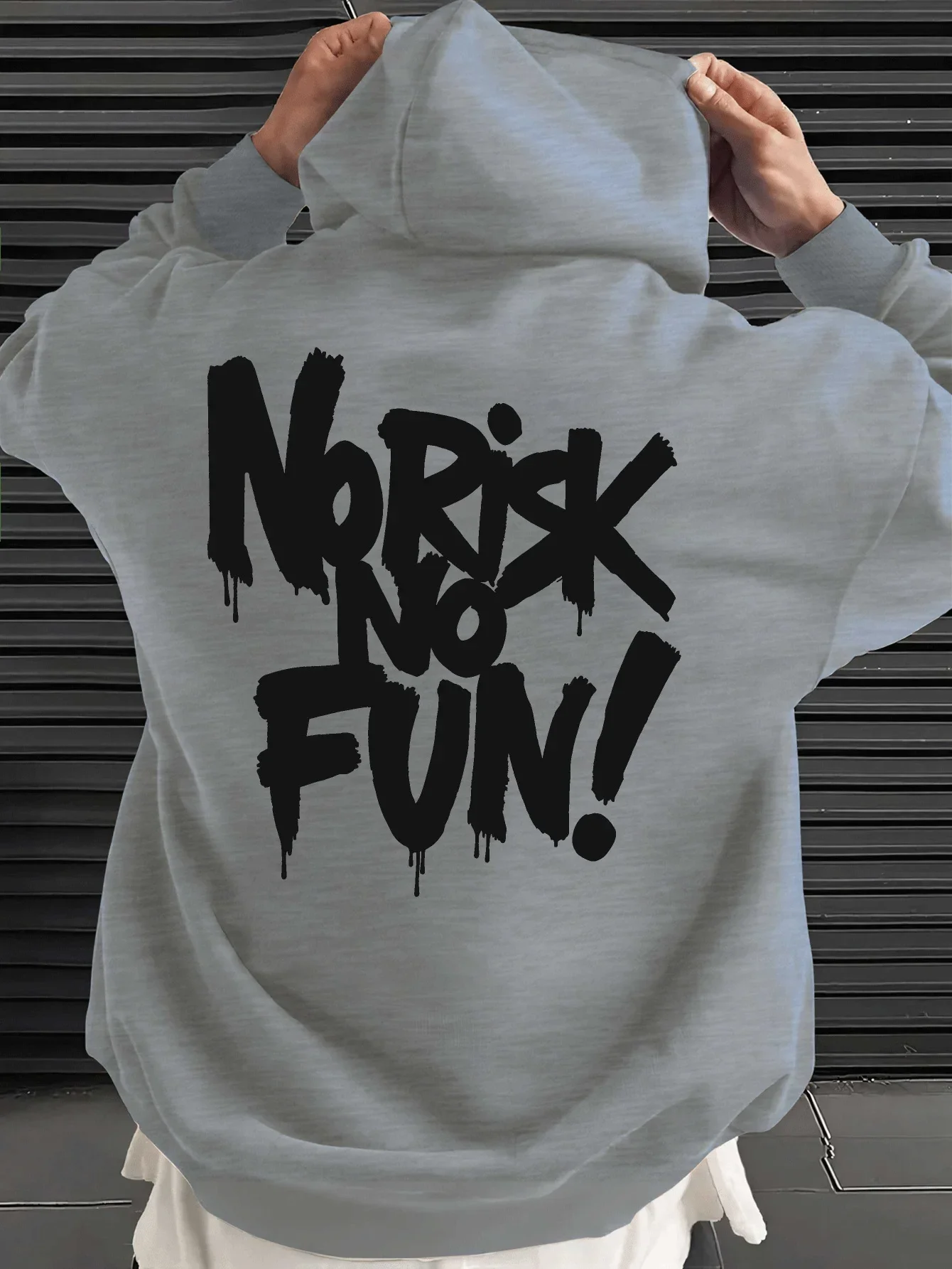Men's Edgy Graffiti Hoodie Sweatshirt No Risk No Fun Drip Font Slogan Graphic Print Oversized Streetwear Casual Pullover - view 4