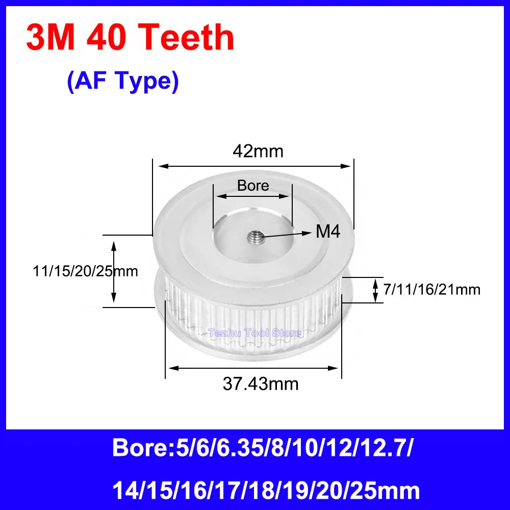 1Pc 40 Tanden Htd 3M Timing Katrol Tanden Pitch 3Mm Boring 5Mm-25Mm Voor Htd 3M Synchrone Riem Width6/10/15/20Mm 40T