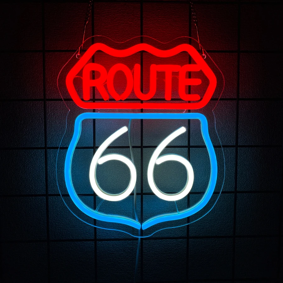Route 66 Neon Sign For Wall Decor,Led Neon Light For Bedroom Decor,Living Room,Game Room,Man Cave,Party,Birthday Gift For Teens