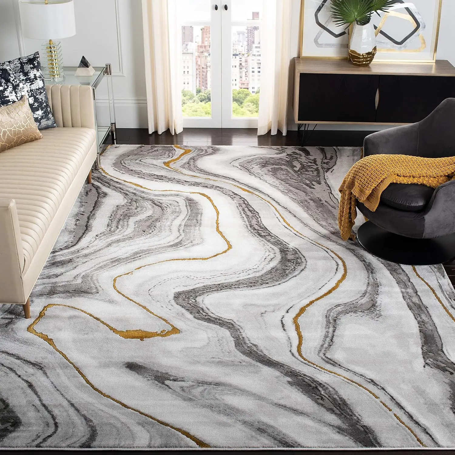 Safavieh Craft Collection Area Rug - 8' X 10', Grey & Gold, Modern Abstract Design, Non-Shedding & Easy Care, Ideal For High