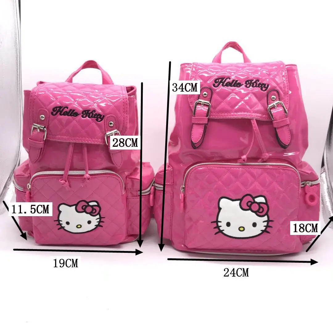 Kawaii Hello Kitty Y2K High Capacity Backpack Messenger Bag Cartoon Pu Bright Surface Travel Bag Girls Fashion Christmas Gift