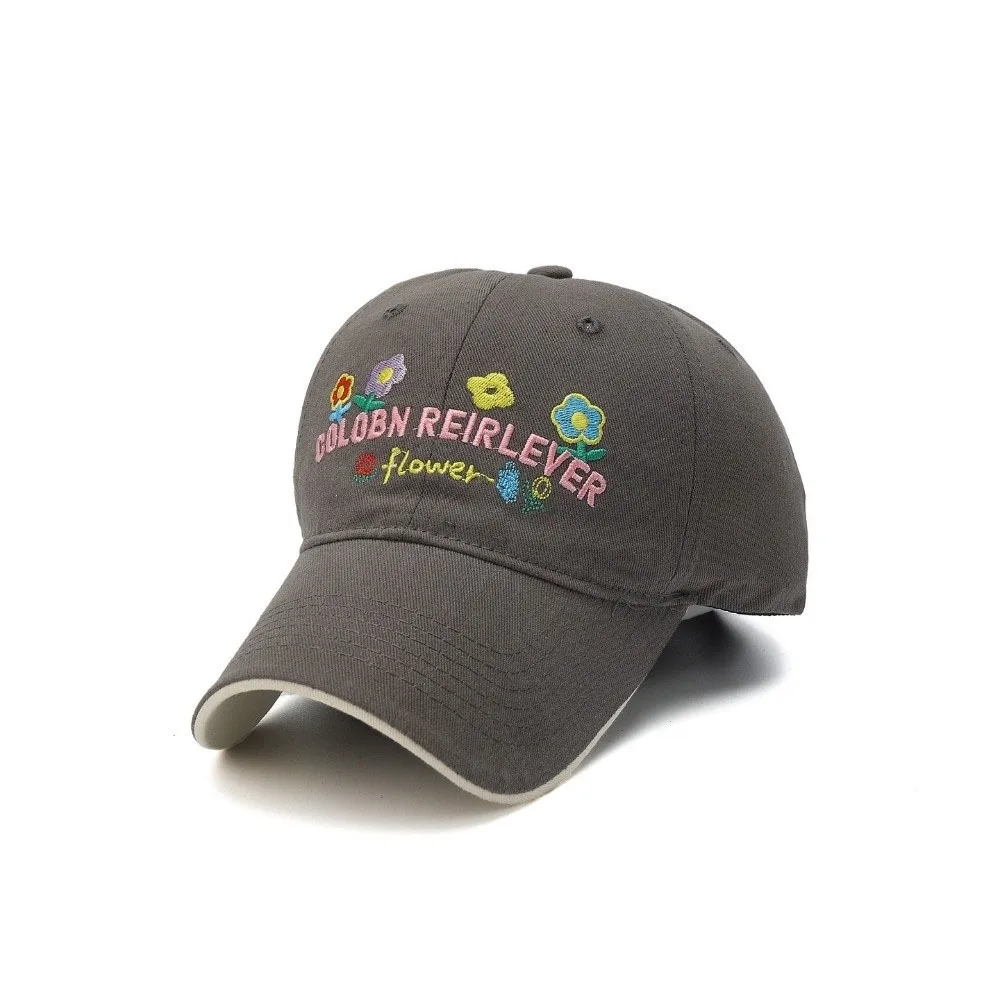 

Fashion Korean-Style Flower Baseball Cap Letters Embroidered Wide Eaves Sun Hat Soft Top Snapback Peaked Cap Summer