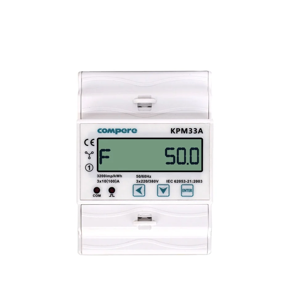 100A Three Phase Energy Meter with LCD Display and Din Rail Compatibility