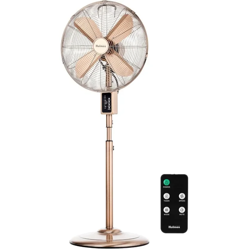 

HOLMES Copper Digital Metal Stand Fan, 75° Oscillation, 3 Speeds, 4 Blades, 3 Modes, 7.5-Hour Timer, Adjustable Height