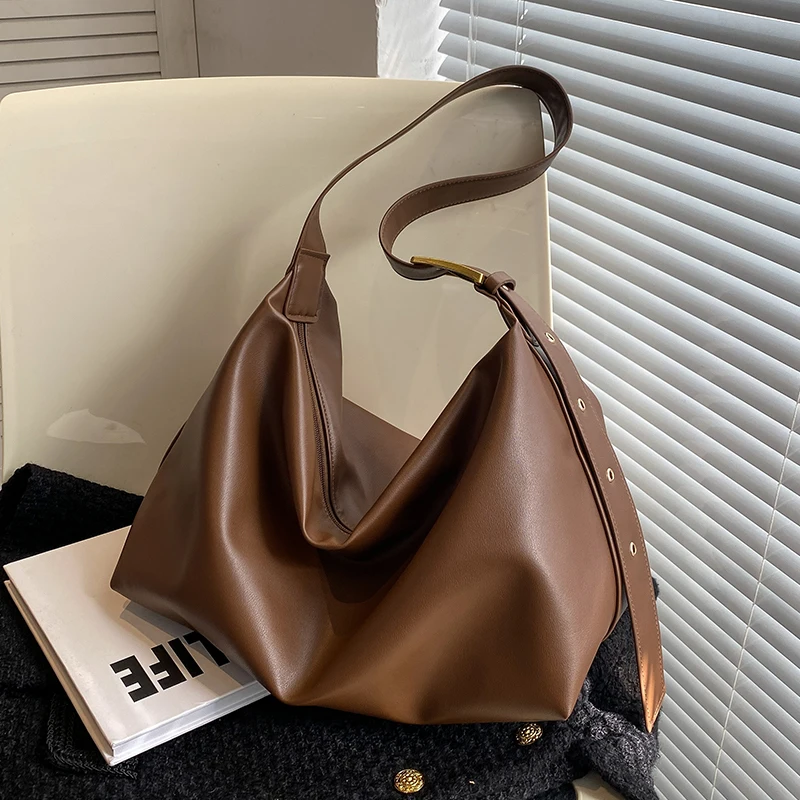 Bolsos de hombro casuales de alta capacidad para mujer, bolsos de compras de moda, bolsos grandes Retro de Color sólido, bolso de mano cruzado versátil