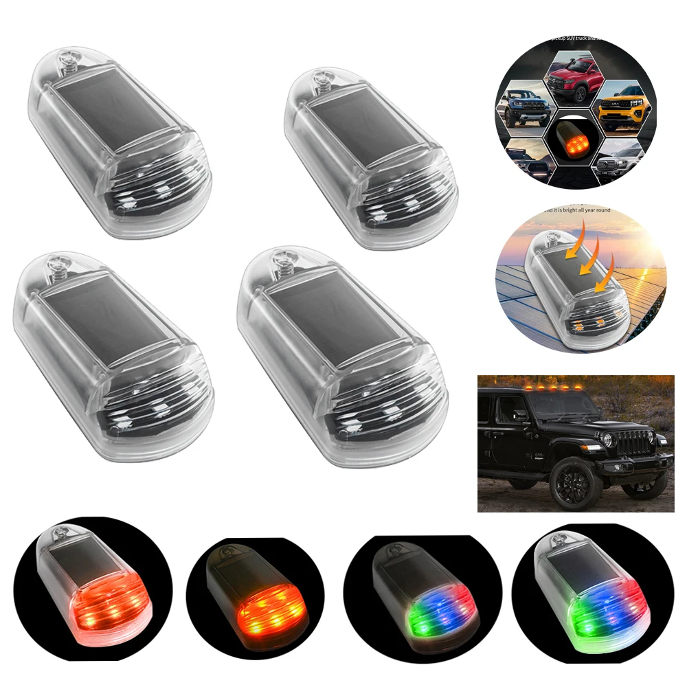 

4Pcs Solar Powered Car Signal Lights Truck Colors Roof Led Lights for Dodge Ram 1500 2500 3500 4500 5500 2003-2018 Pickup Trucks