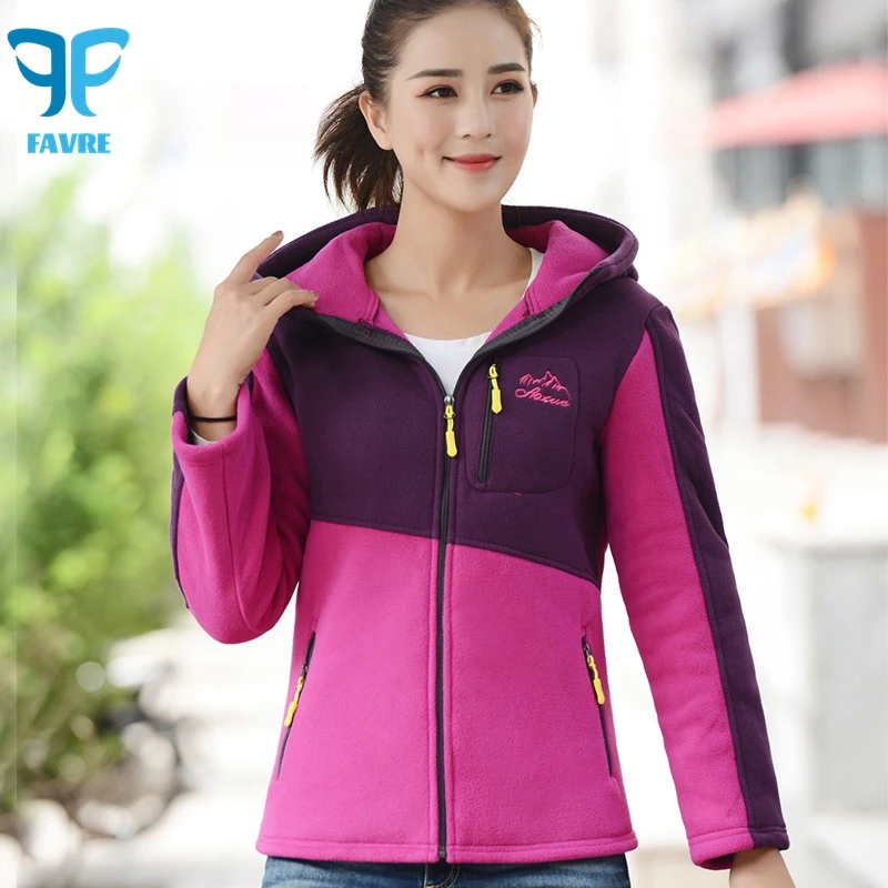 

FAVRE Contrast Stitching Sweatshirts Zipper Women Polar Fleece Hoodies Autumn Winter Warm Cardigan Outdoor Casual Loose Outwear