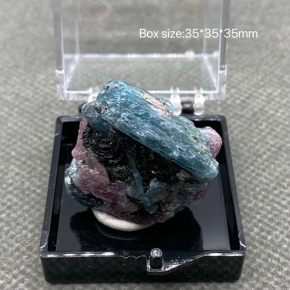 

100% natural ruby and aquamarine crystal raw stone ore specimens +Box size:35*35*35mm