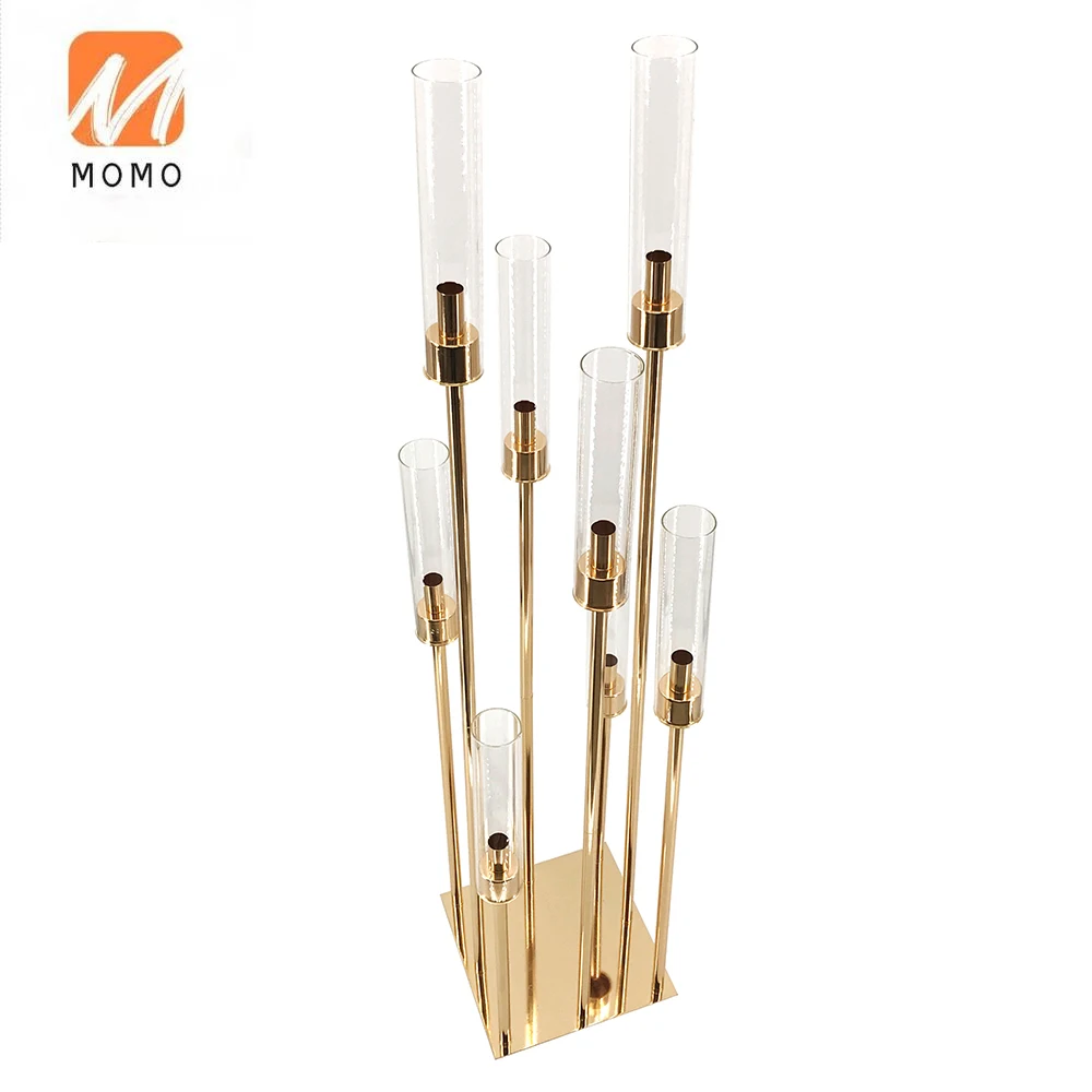 Modern 8 heads Golden Metal Candlesticks 39inches tall stylish gold Candle Holder for Home Party Decoration