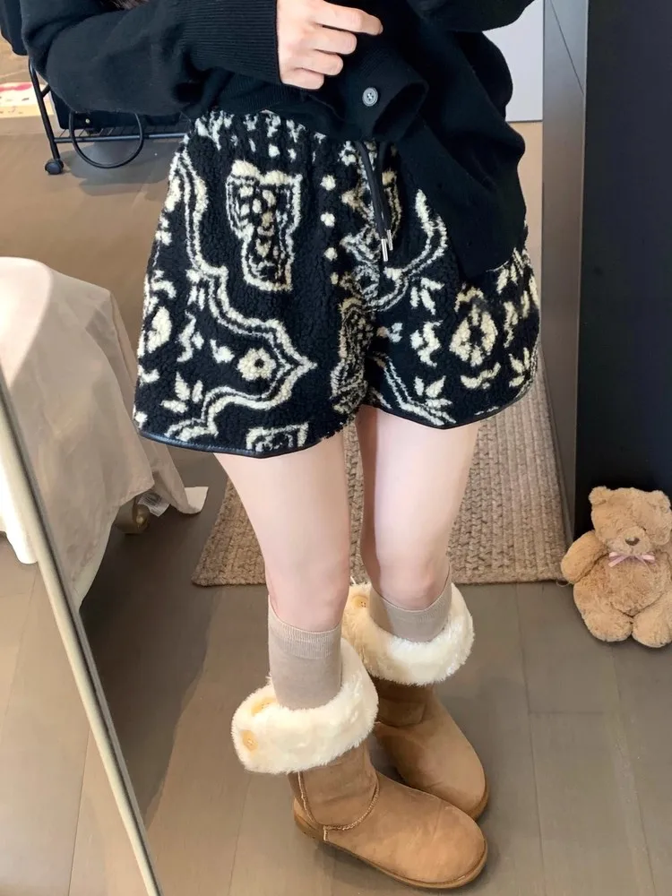 

Брюки-кюлоты женские из овечьей шерсти с высокой талией, осенне-зимние, для дома и прогулок, с цветочным принтом, в корейском стиле, прямые штанины...