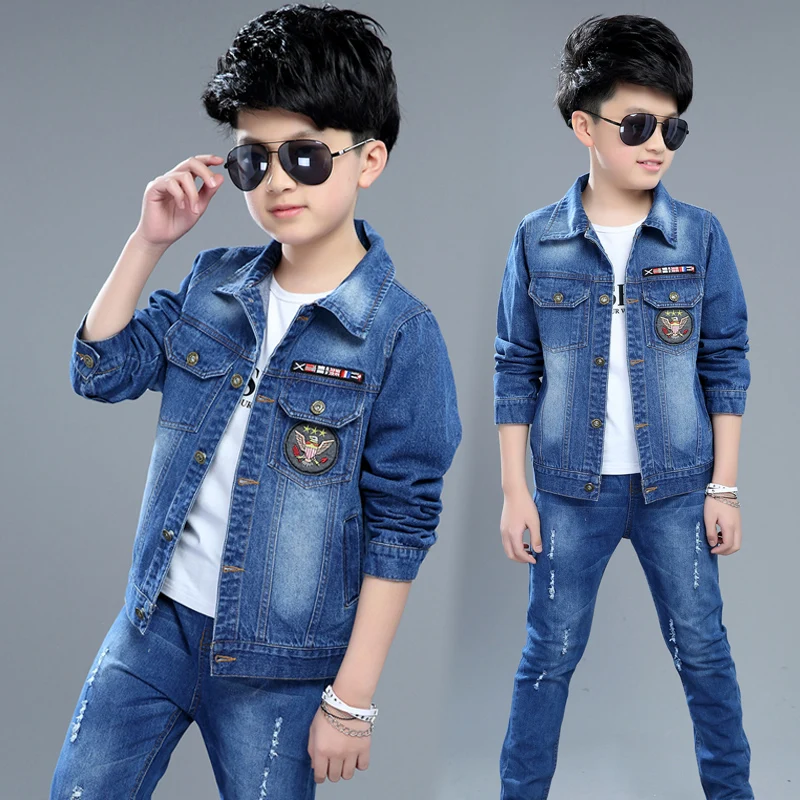 

Boy Denim Jacket Children's Outerwear Clothing Cardigan 2023 Spring Fall New 4-14 Years Male Kids Patched Casual Coat Overcoat