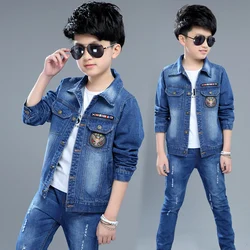 Boy Denim Jacket Children's Outerwear Clothing Cardigan 2023 Spring Fall New 4-14 Years Male Kids Patched Casual Coat Overcoat