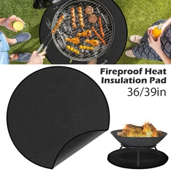 Barbecue Fireproof Heat-Proof Mat Glass Fiber Under Grill Fireproof Mat 36 Inches Reusable Fire Pit Mat Round Pad Picnic Blanket