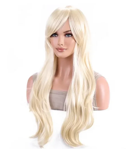 Wig Cosplay Barbie Anime Gres, Wig Cosplay Barbie, Wig serat suhu tinggi, kostum Cosplay panjang bergelombang, warna Blodne, untuk wanita