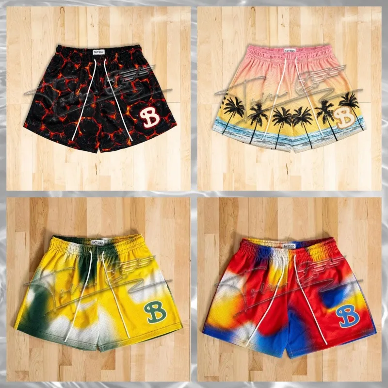 BKTSQD American style trendy brand Training shorts Men's/women's mesh quick drying quarter knee basketball running beach shorts