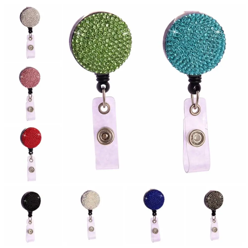 Fashion Rhinestone Nurse Badge Reel Chest Card Badge Clip Retractable Badge Holder Bling Sparkle Easy Pull Buckle Name Tag