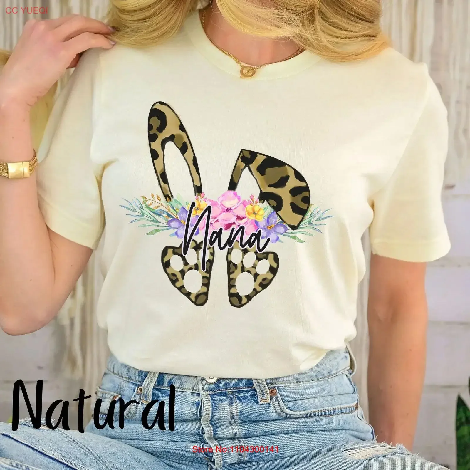 Custom Grandma Leopard Bunny Ears T Shirt Nana Easter Personalized Mimi  vintage Washed Breathable Top For Everyday Wear