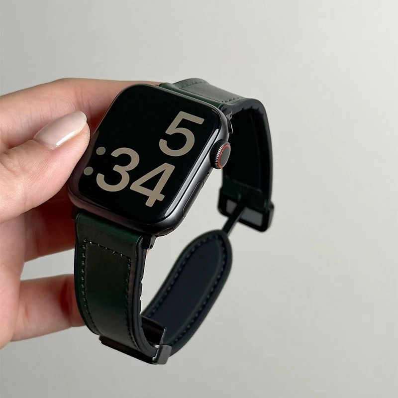 جلد + سيليكون سوار ساعة ابل S10 42/46 ملم 40 41 ملم 42 44 45 ملم متوافق مع اي واتش الترا SE 9 8 7 6 5 43 سوار مغناطيسي