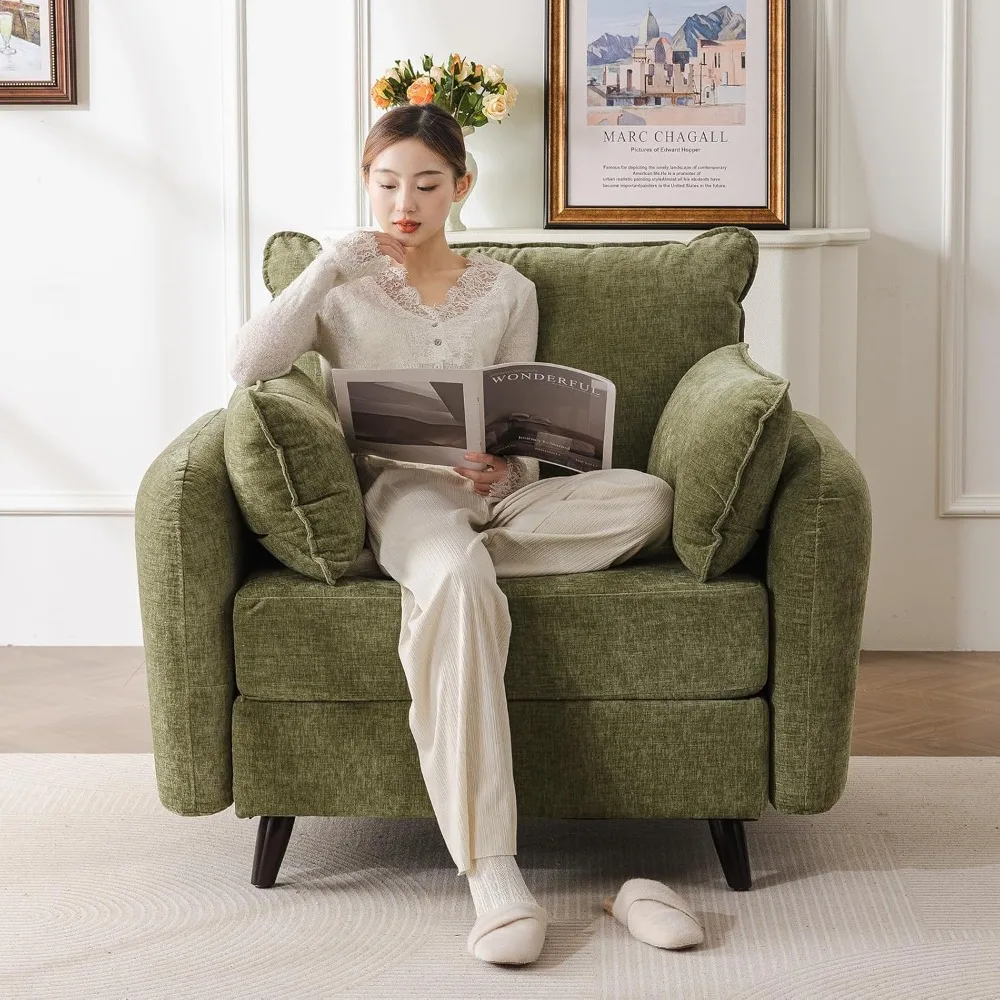 

"spacious storage accent chair with comfortable living room seating and two pillows, upholstered mid-century style, 24.5 inches"