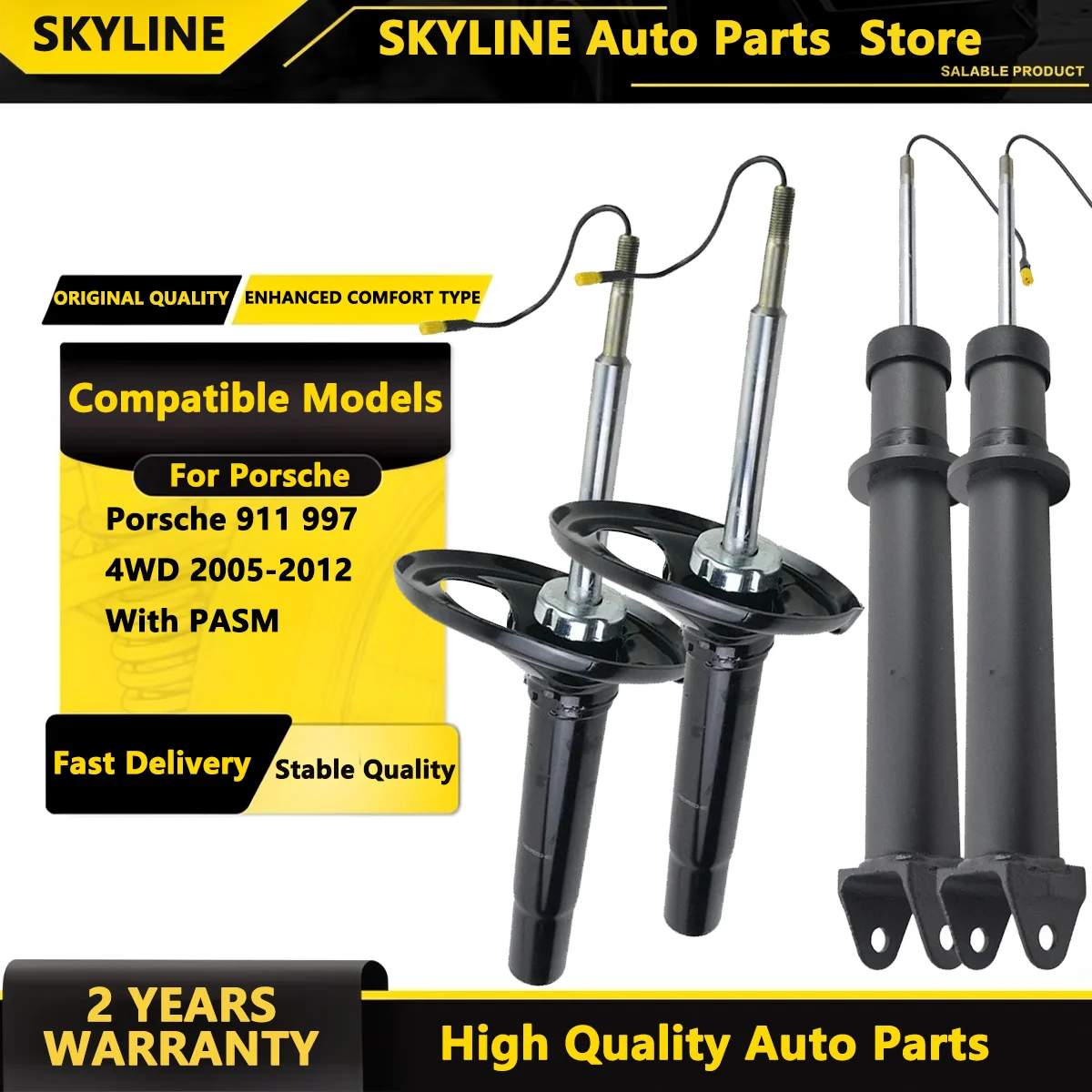 SKYLINE 4pcs Front & Rear Shock Absorbers w/PASM For Porsche 911 997 4WD Turbo S Carrera