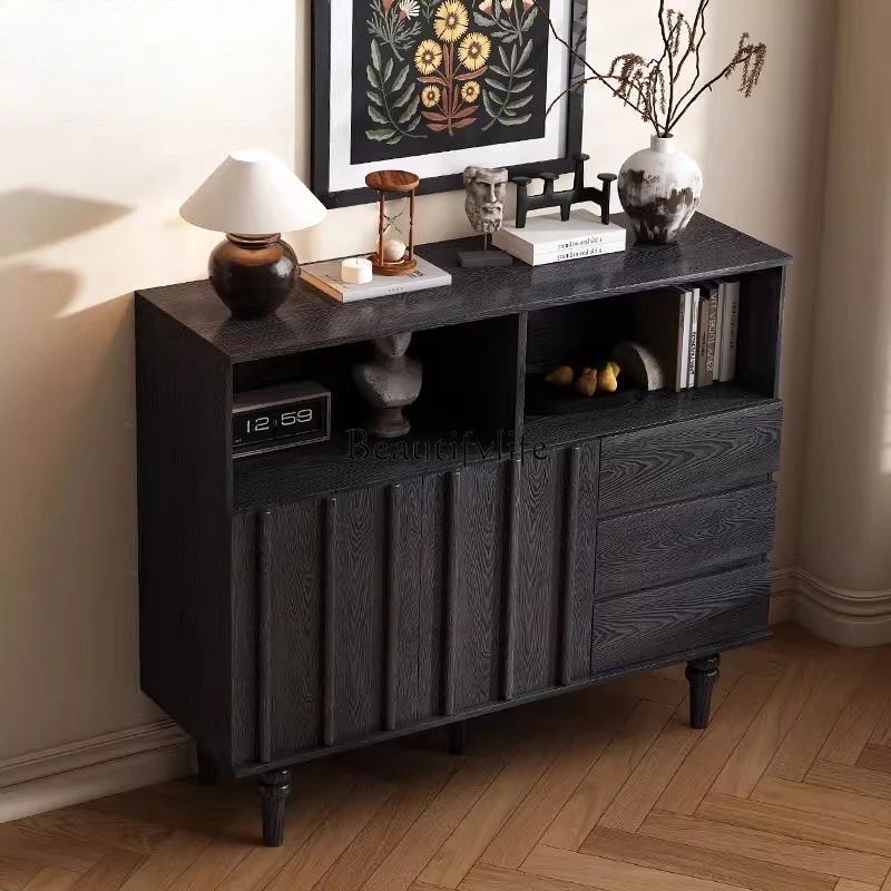

ld25 French retro premium black dining side cabinet medium and ancient style entrance door entrance cabinet