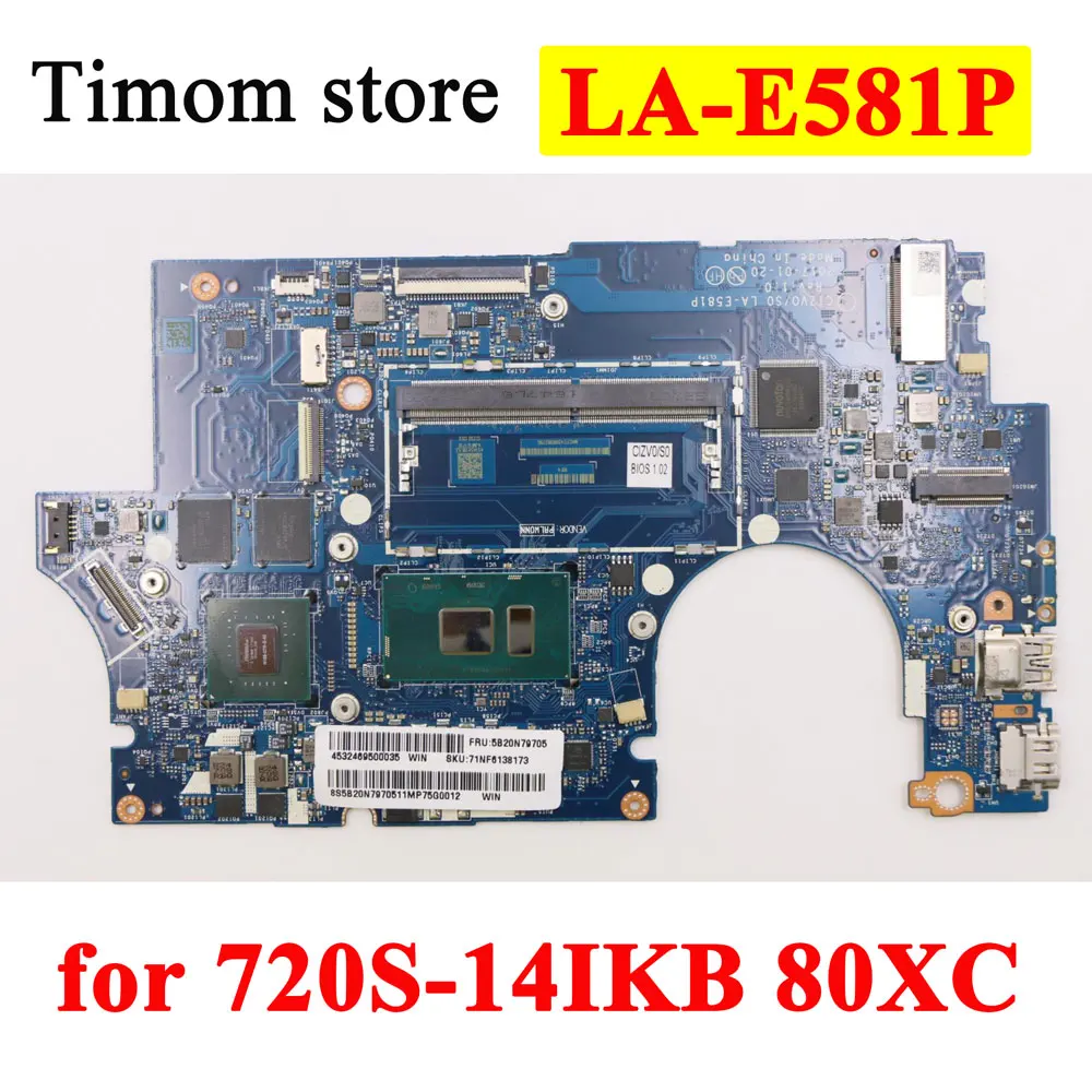

I7-7500 I5-7200 I3-7100 2G with GPU MB for ideapad 720S-14IKB 80XC Original Laptop Independent Motherboard LA-E581P