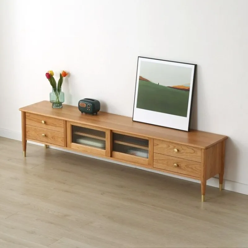 wood cherry wood TV cabinet Nordic modern log minimalist oak audio-visual cabinet black walnut living room floor cabinet