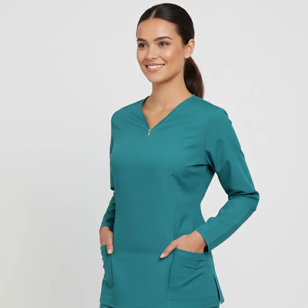 

Женская рабочая одежда с длинными рукавами для врача и медсестры, воротник на молнии, одежда с длинными рукавами