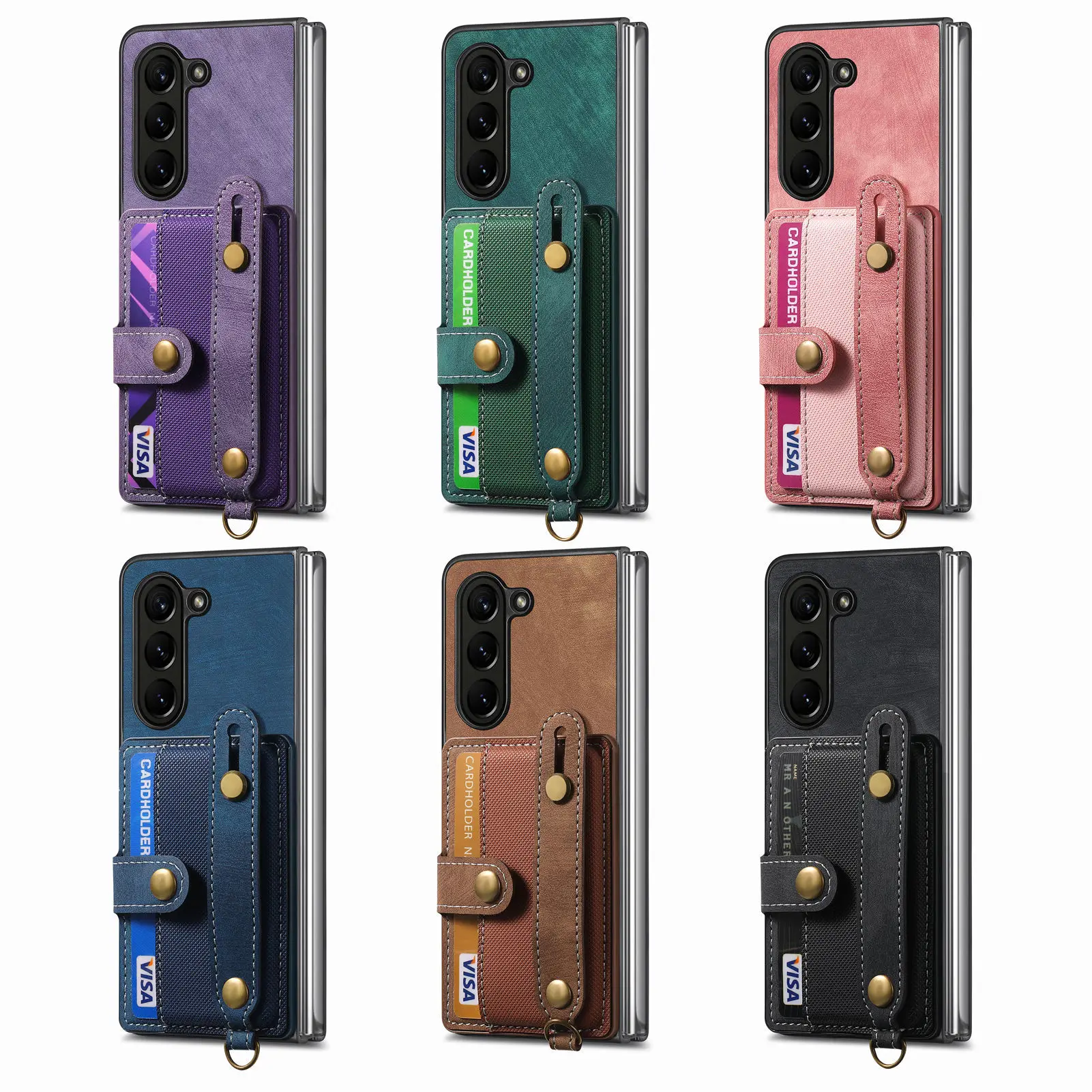 PU Leather Phone Case for Samsung Galaxy Z Fold 7 6 5 4 3 zfold7 zfold6 Card Storage Wallet Protective Cover with Lanyard XL003 view 6