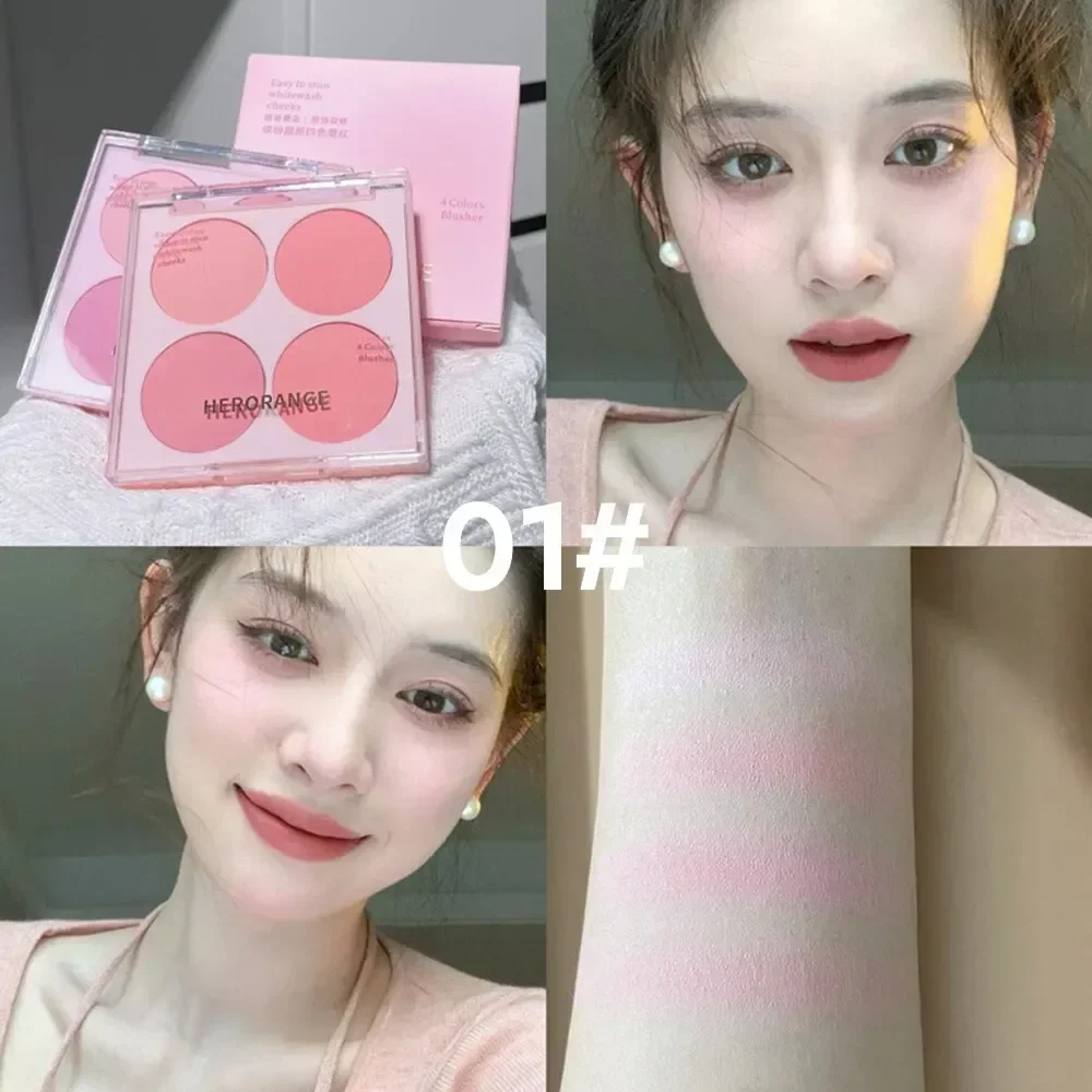 Paleta de longa duração Matte Face Blush, maquiagem em pó Blush, bochecha matiz cosméticos, rosa, roxo, creme vermelho, 4 cores