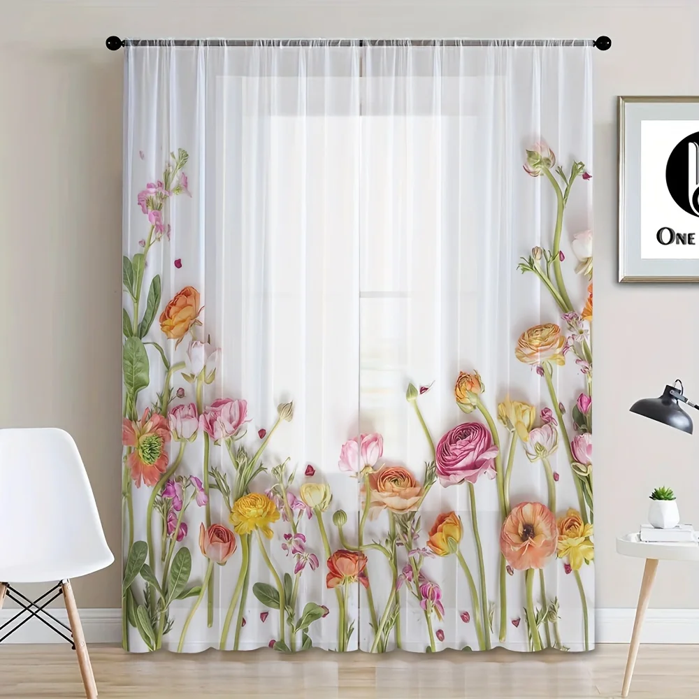 Classic Leaf Pattern Sheer Curtain Panels 2pc Set UV-Resistant Unlined Polyester Door Panel Drapes Rod Pocket for Living Room