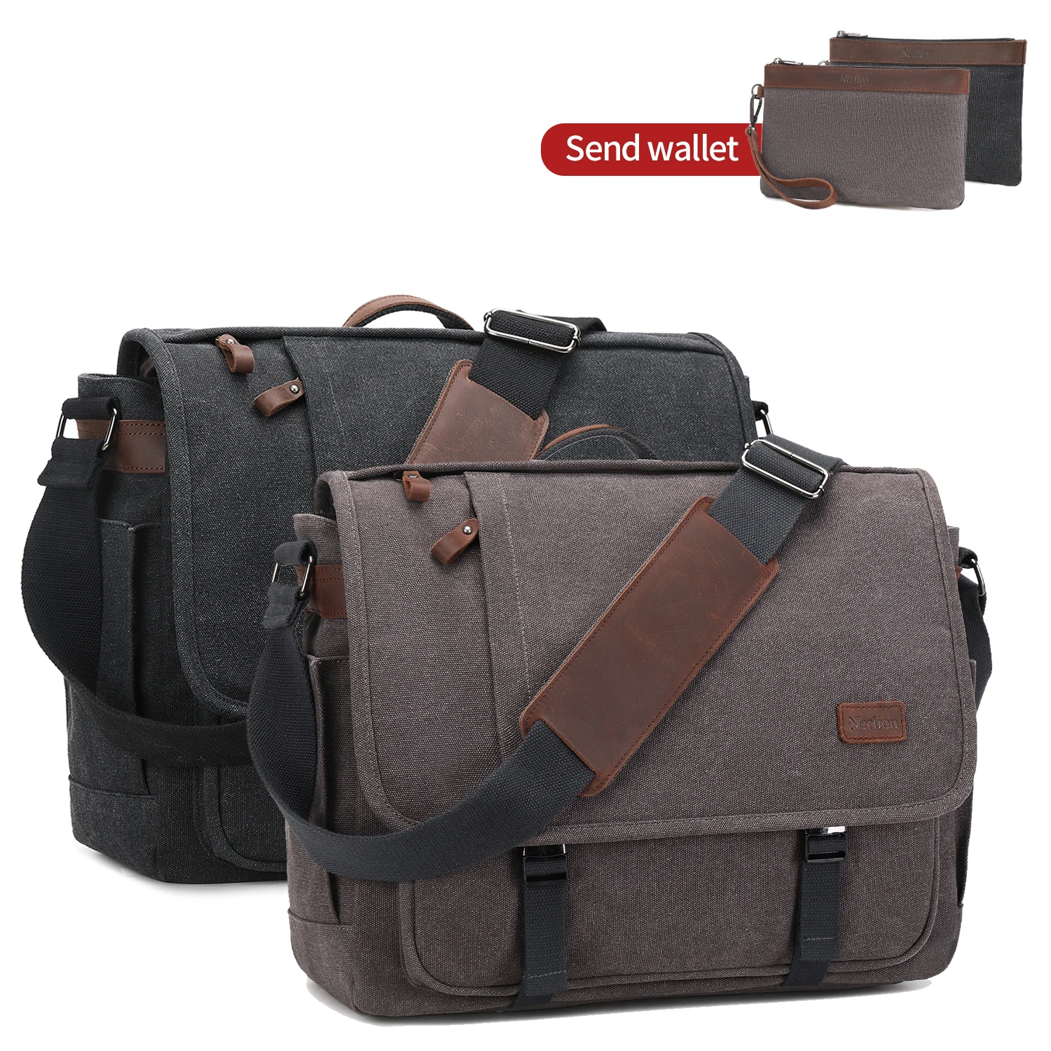 Waterproof Canvas Messenger Bag for Men, Messenger Bag  ,Shoulder Bag, Casual Computer Bag, Business Bag, Crazy Horse Cowhide