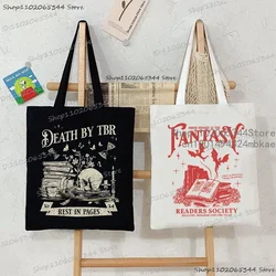 Fantasy Readers Society Women's Handbags Vintage Skull Books Flower Shoulder Bags Fashion Bookworm Casual Read Lover Tote Bags