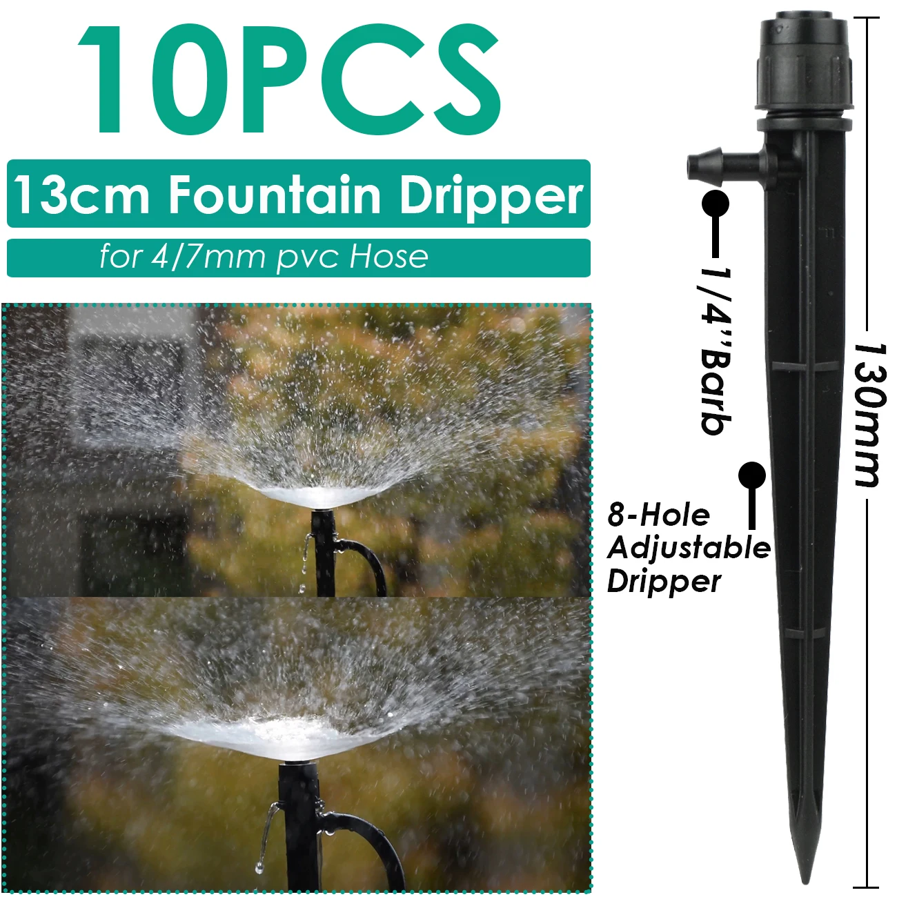 10pcs 13CM 18CM Micro Bubble Drip Irrigation 1/4\'\' Adjustable Emitters Dripper Sprinkler Stake Watering System 4/7mm Hose Tubing