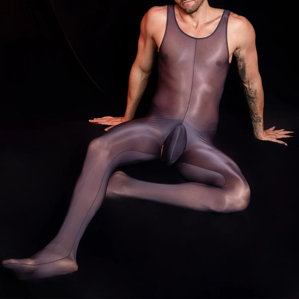 

Sexy Transparent Mens Oil Shiny Open Crotch Jumpsuits Body Stockings Bodysuits Lingerie Exotic Underwear (no Panties)
