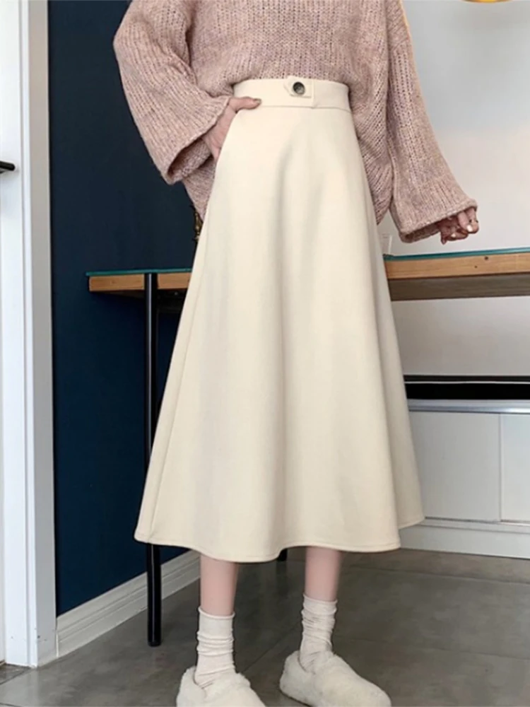 

High Waist A-Line Skirt Women's Autumn Winter Slimming Drapey Midi Skirt Vintage Style Mid-Length Long Skirt