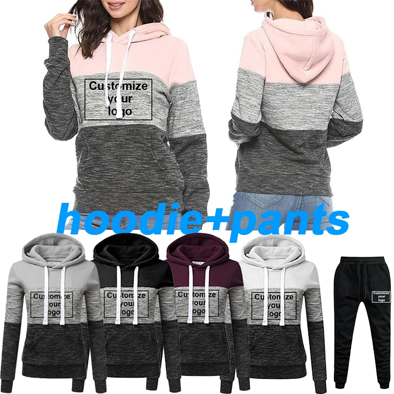 

Women's Tri Color Hoodie Set Customize Your Logo Hooded Sweatshirt and Pants Set Sports Jogging Set S-4XL