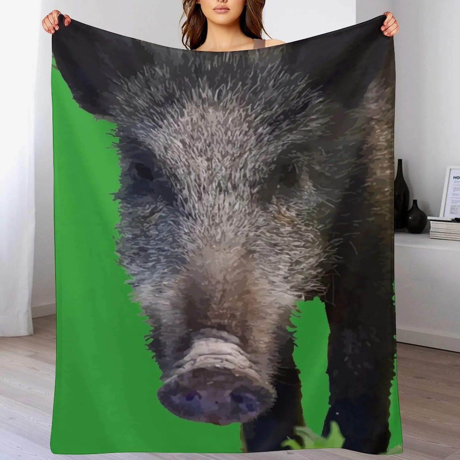 

Boar Making Eye Contact Vector Art Throw Blanket Travel Camping Hairys Blankets