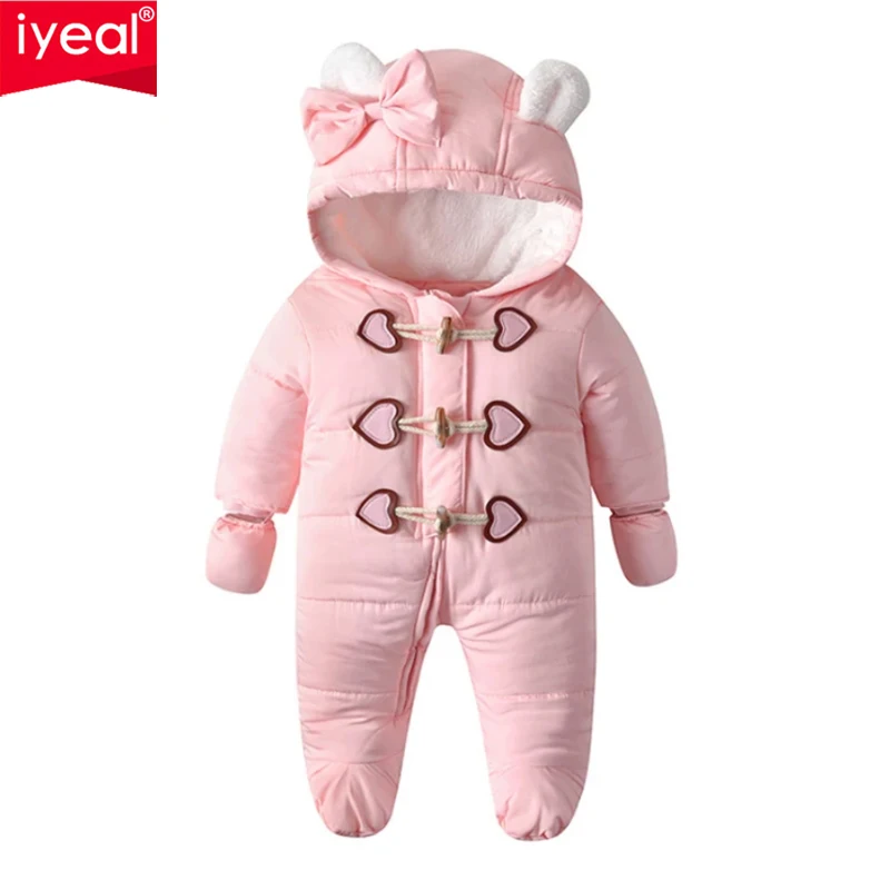 IYEAL Baby Winter Rompers For Newborn Girl Boy Clothes Toddler Baby Jumpsuit Overalls Horn Button Warm Outerwear Infant Clothing