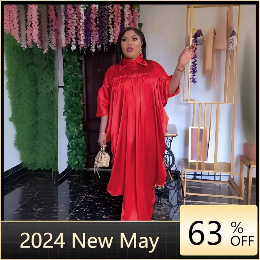 

African Dresses For Women Elegant Polyester 2024 New Muslim Fashion Abayas Dashiki Robe Kaftan Long Maxi Dress Turkish Africa